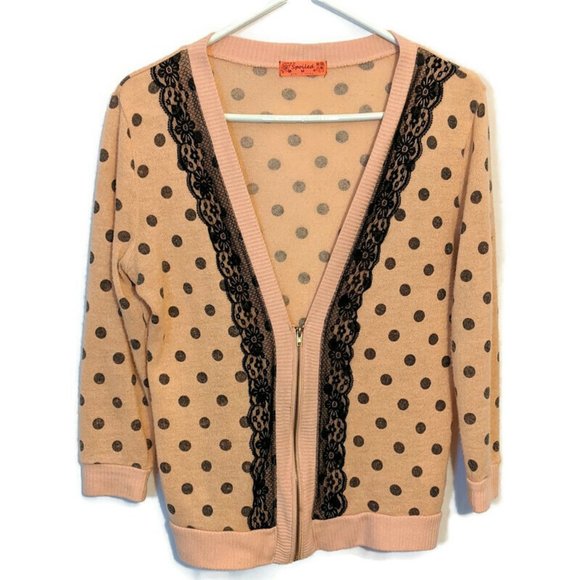 Spoiled Polka Dot Cardigan Sweater with Zipper M - Picture 7 of 11